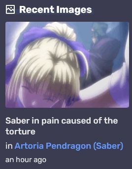 Screenshot from the Type Moon Wiki of the scene where Saber is being held captive by Caster, captioned "Saber in pain caused of the torture"