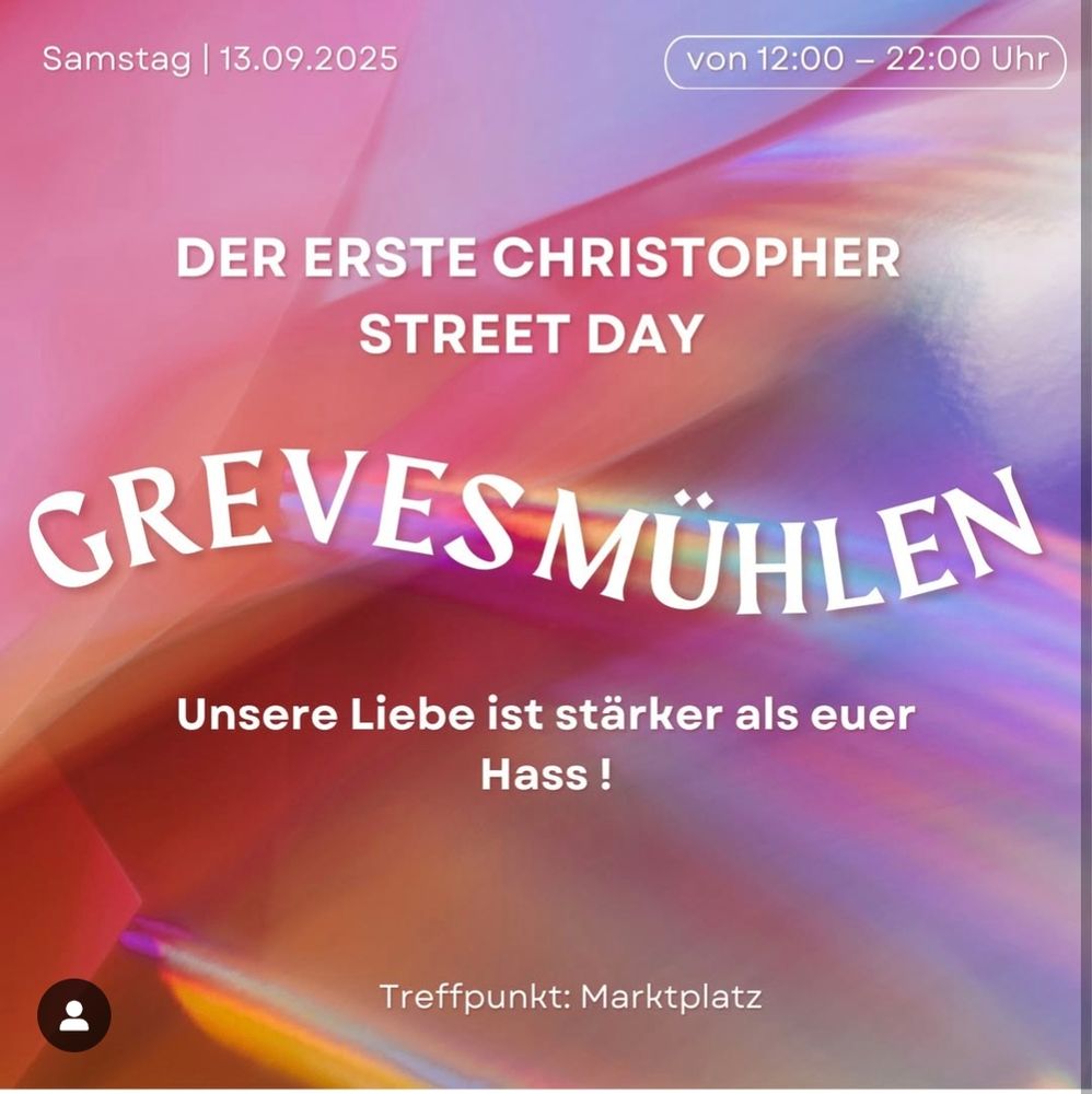 Sharepick des CSD Grevesmühlen in verschiedenen rot und gelbtönen gehalten mit leicht angedeutetem regenbogen im Hintergrund