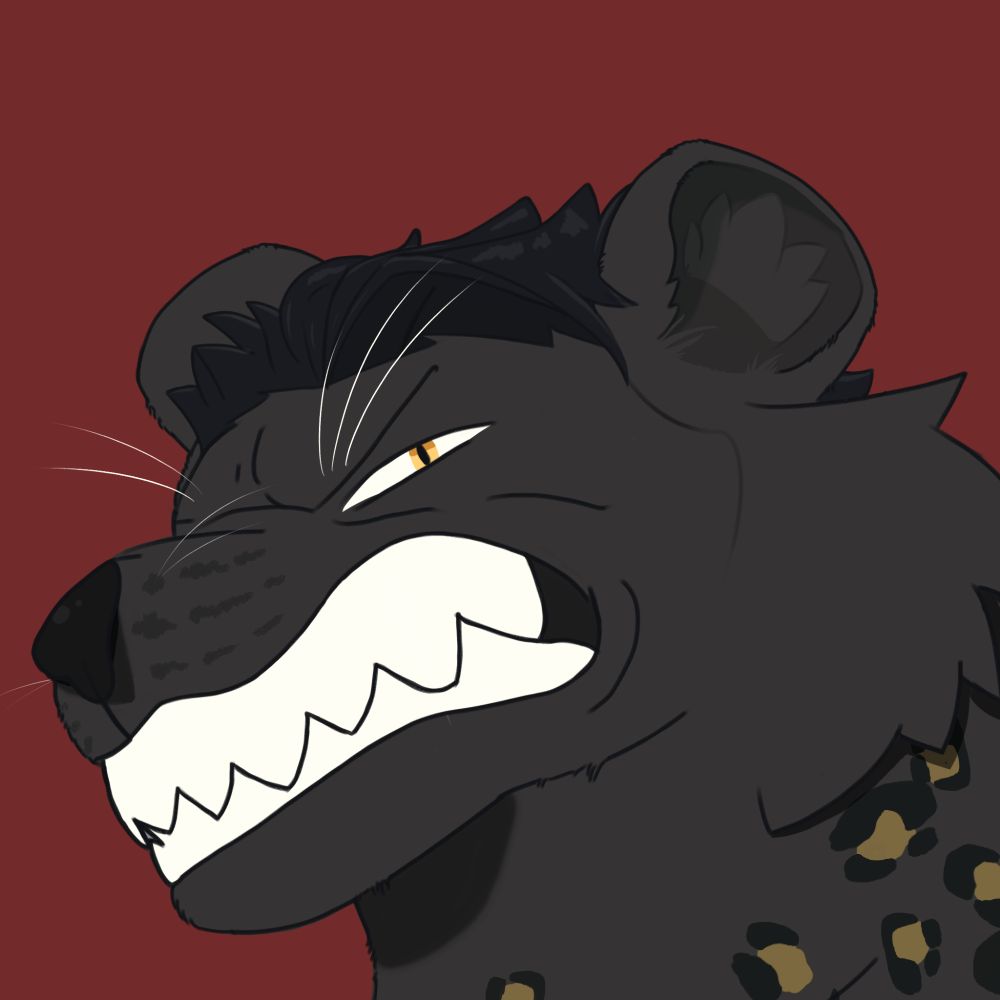 Sticker showing angry jaguar furry grrrring and showing his teeth. Oh boy he angry.
