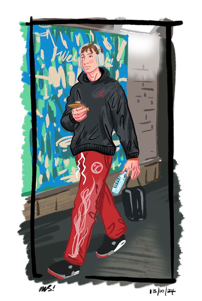 Digital artwork of Dalton Knecht of the Los Angeles Lakers walking into the arena in Milwaukee.