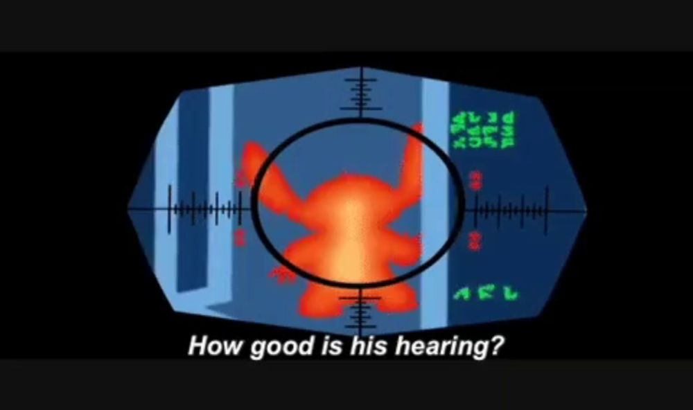 a video game screen says how good is his hearing in the corner