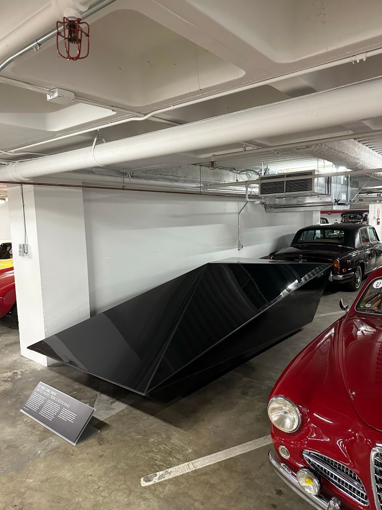 A pyramid shaped “car” parked in a garage at the Peterson auto museum. This thing is basically the Proto-cyb*rtruck, everyone clowned on it when it was first shown as a concept because it’s both ugly and underpowered for what’s supposed to be a sports car. Like 30mph max speed. 