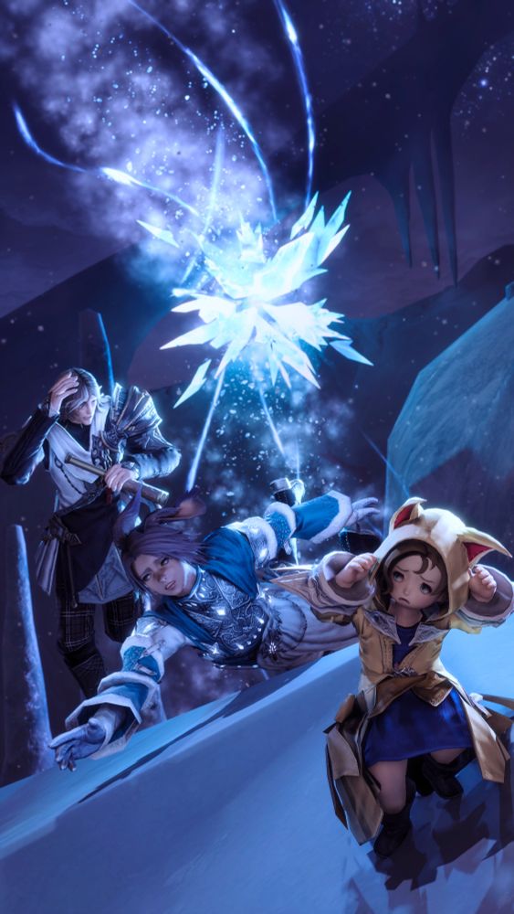 During a survey mission aimed at learning more about the deep freeze environment in Pagos, the team (a certain someone more accurately) inavertedly triggers the ire of an Ice Sprite. 
CONFUSION ENSUES

Everyone scrambles to get in a safe spot as the ice sprite starts unleashing chilling waves dotted with ice bolts.