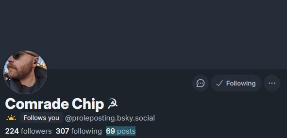Screenshot of Comrade Chip's profile, with "69 posts" highlighted.