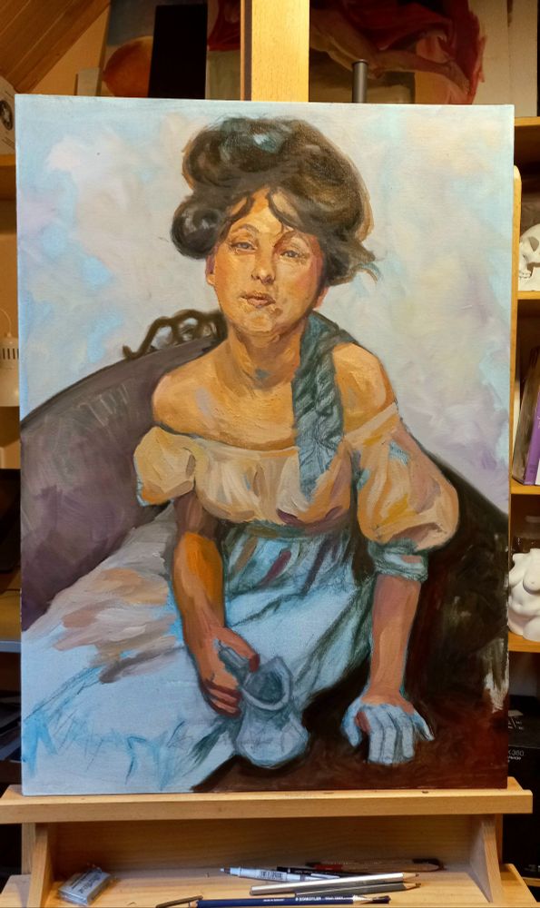 A portrait of Evelyn Nesbit, work in progress