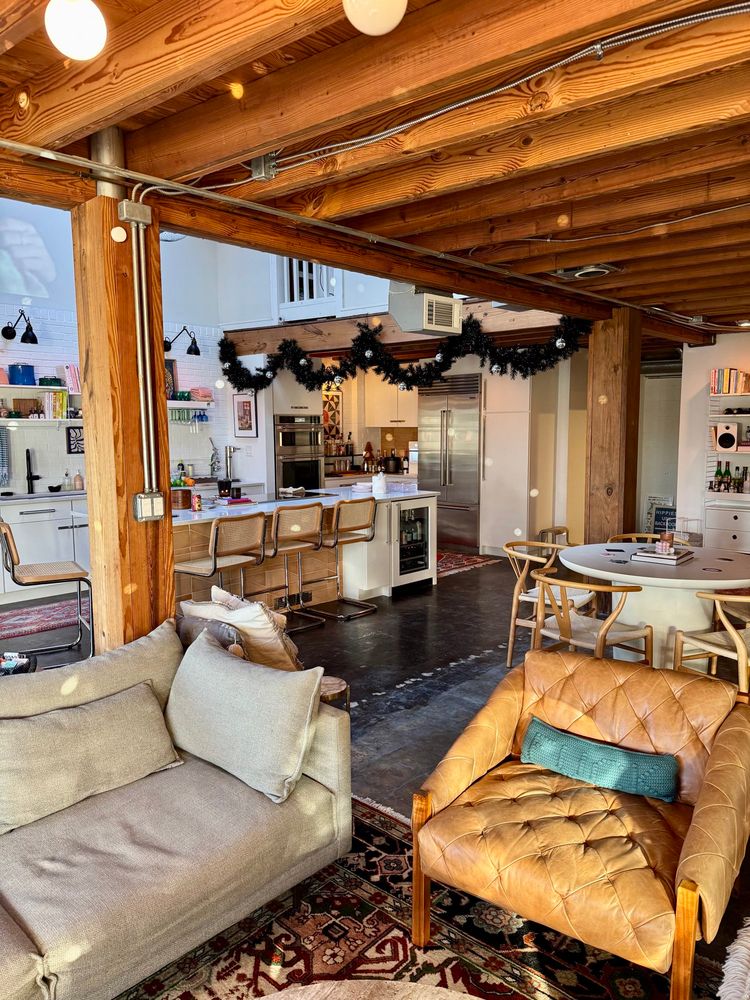 Pic of my loft from the living room, decorated for holiday party