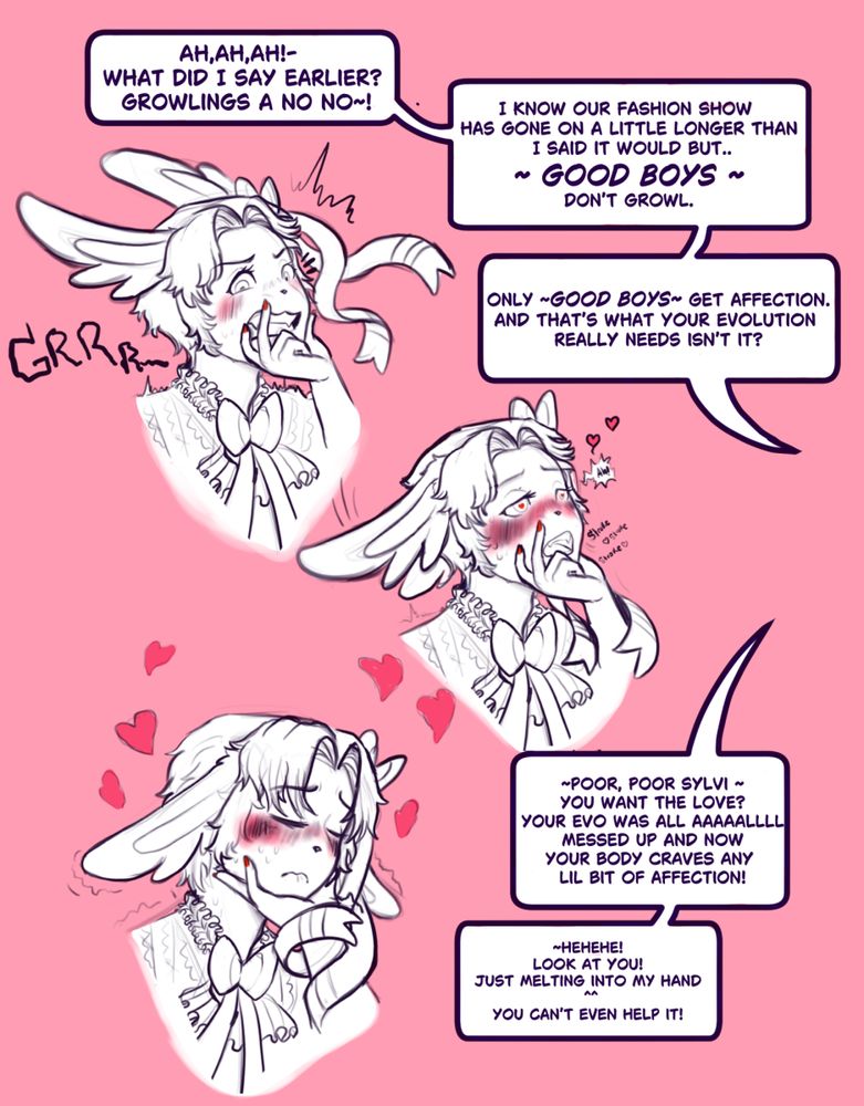 I was daydreaming a bit more about this( https://www.deviantart.com/wingsgirl/art/Sylveon-Sweets-987922126)  whole messed up tf scenario and wanted to do a little bit of a follow up exploring how the extreme touch-starvedness manifests. So enjoy this toxic dynamic moment ^^