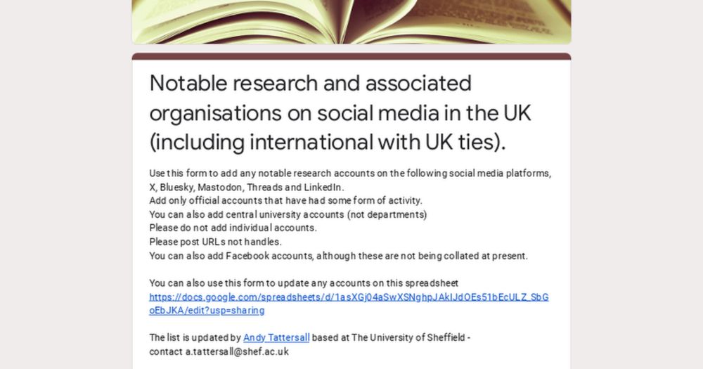 Notable research and associated organisations on social media in the UK (including international with UK ties).