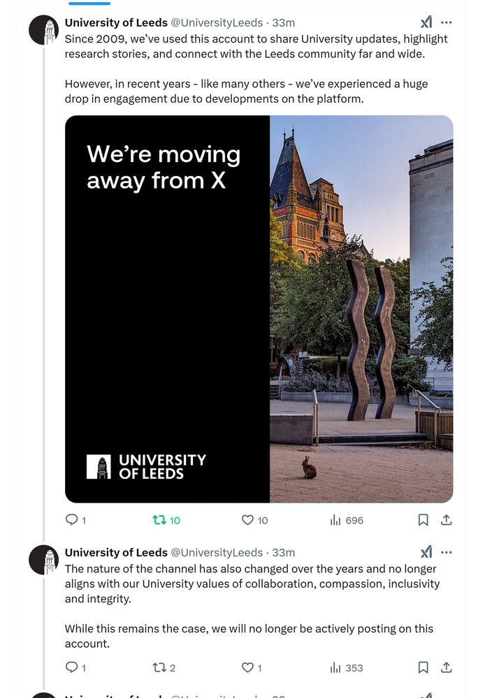 University of Leeds Tweet about leaving X