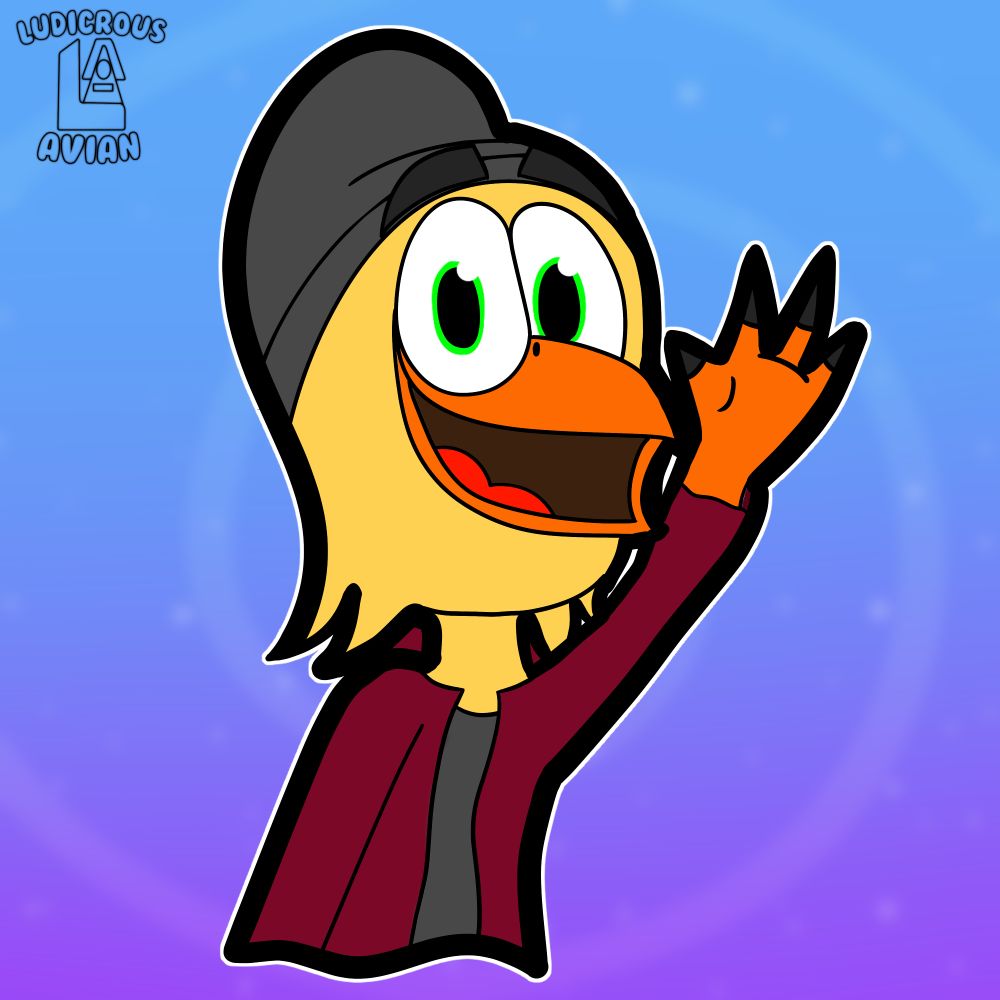 Owen the Sparrow waving his talon (bird hand)