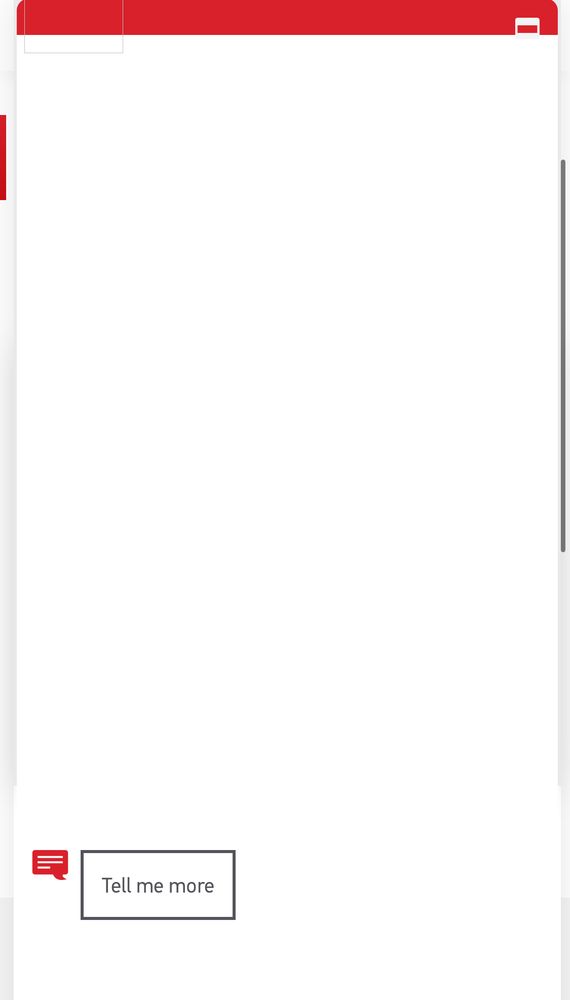 A badly rendered almost empty web page with a nice little chat prompt that says “tell me more”