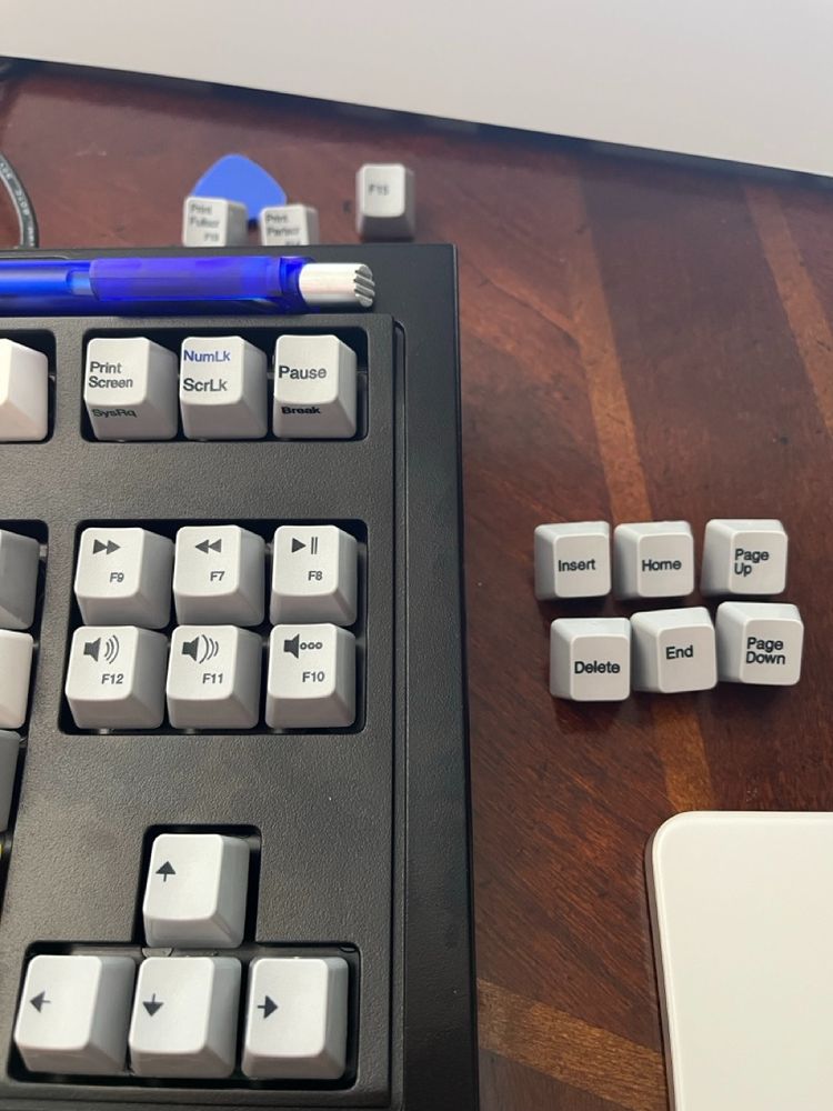 I changed the little keypad area where the insert home page up, delete and page down were. And I replaced them with media keys. And this is a picture of the result of that. 