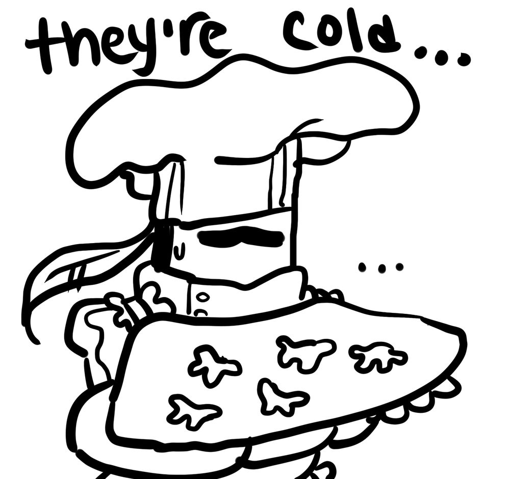 chef knight left the dino nuggies in the oven too long