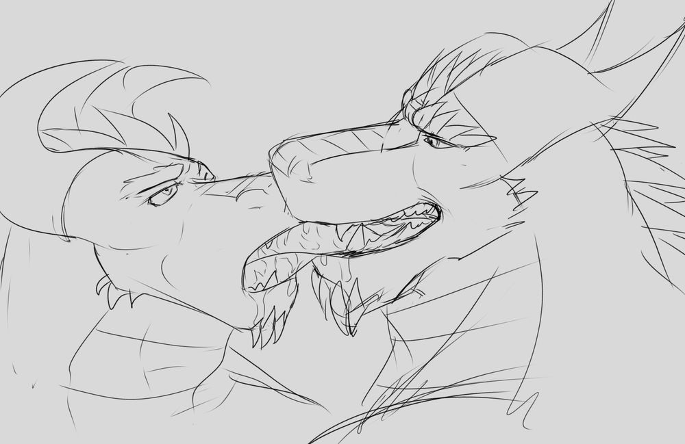 Zamaron IV shoving his tongue deep into another dragon man's throat.