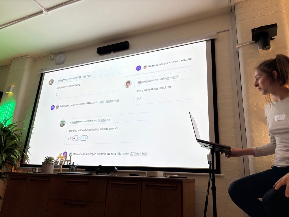 Screenshots of “merging without reviewing” in GitHub 