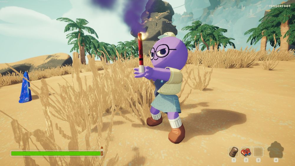 tyler's Peak character holding a lit flare, looking diabolical