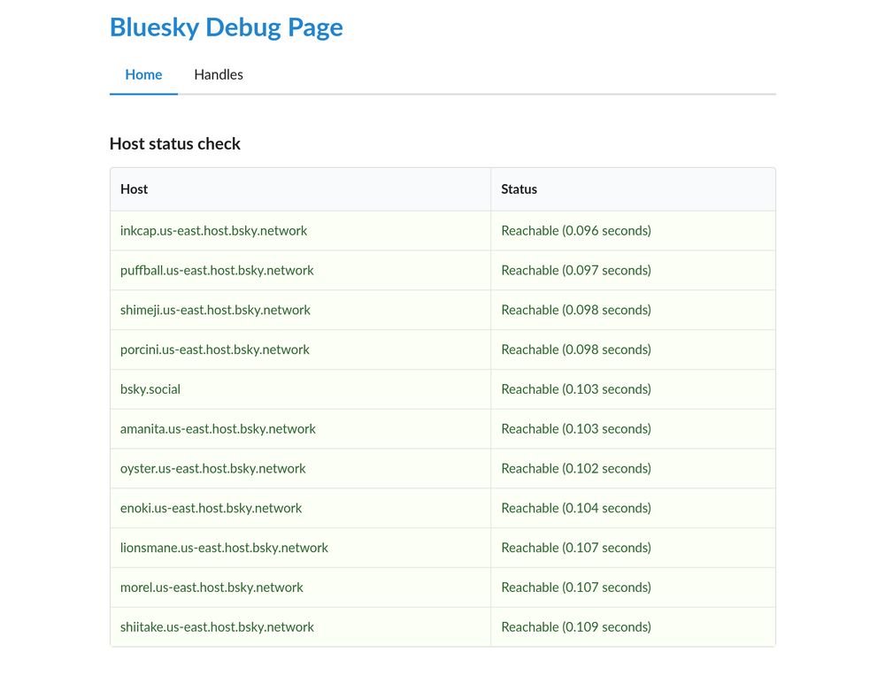 bsky-debug.app screenshot showing "Host status check" results