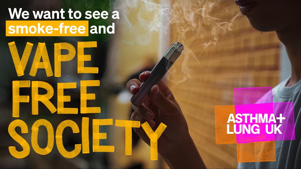 We want to see a smoke-free and vape free society. Next to the text is a woman smoking a vape.

