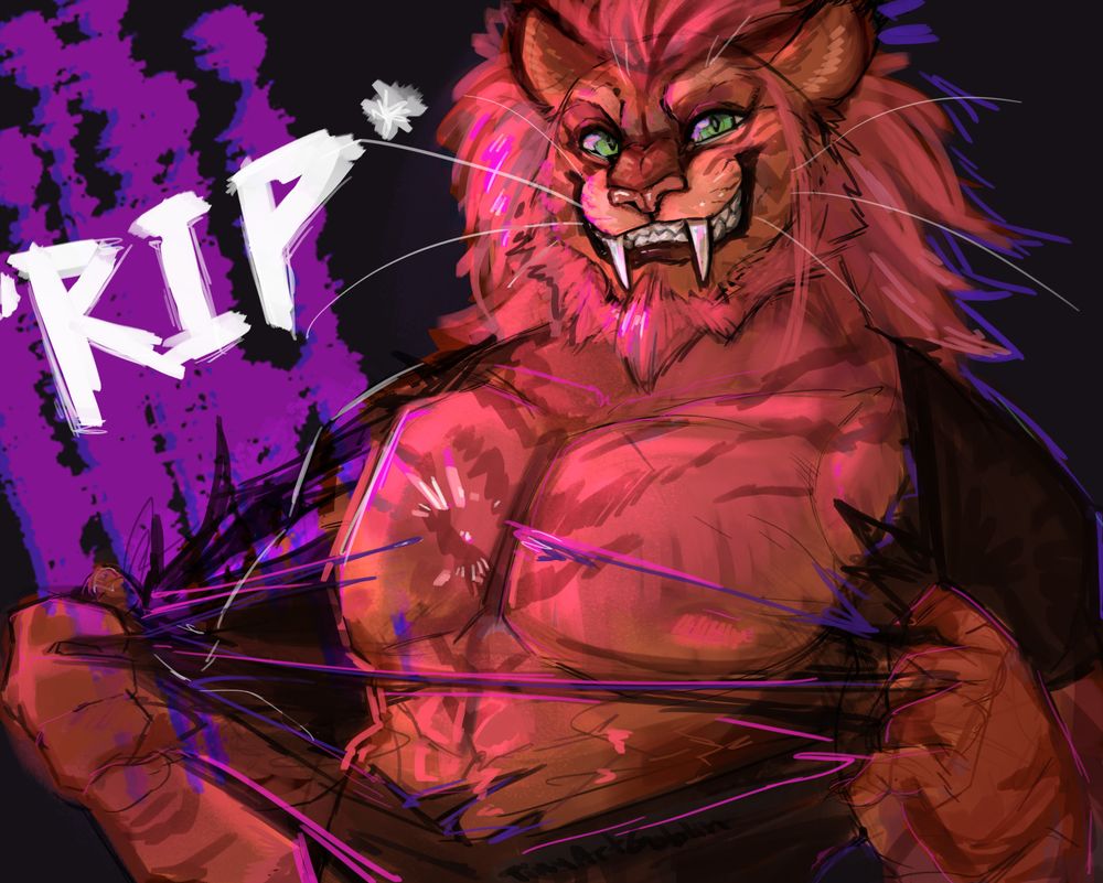 Muscular cat-daddy ripping his shirt from his body