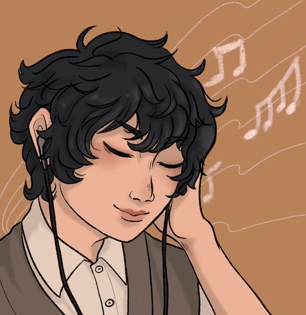 Gau listening to music through earbuds