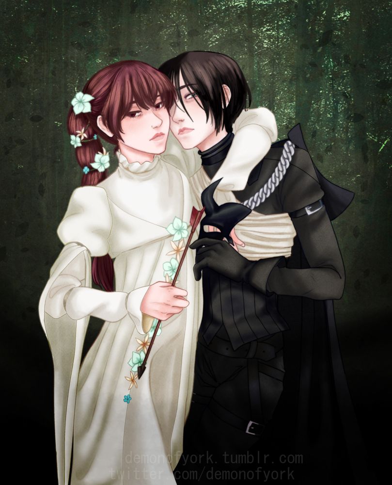 Anne and Richard from Requiem of the Rose King in their costumes from the hunting competition