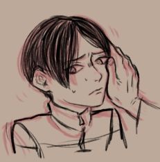 Young Yoite looking nervous while Hattori touches his cheek