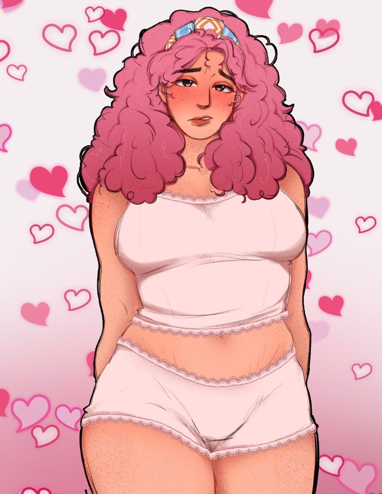a thigh up drawing of Betty from Date Everything wearing a lace tank and shorts. <3