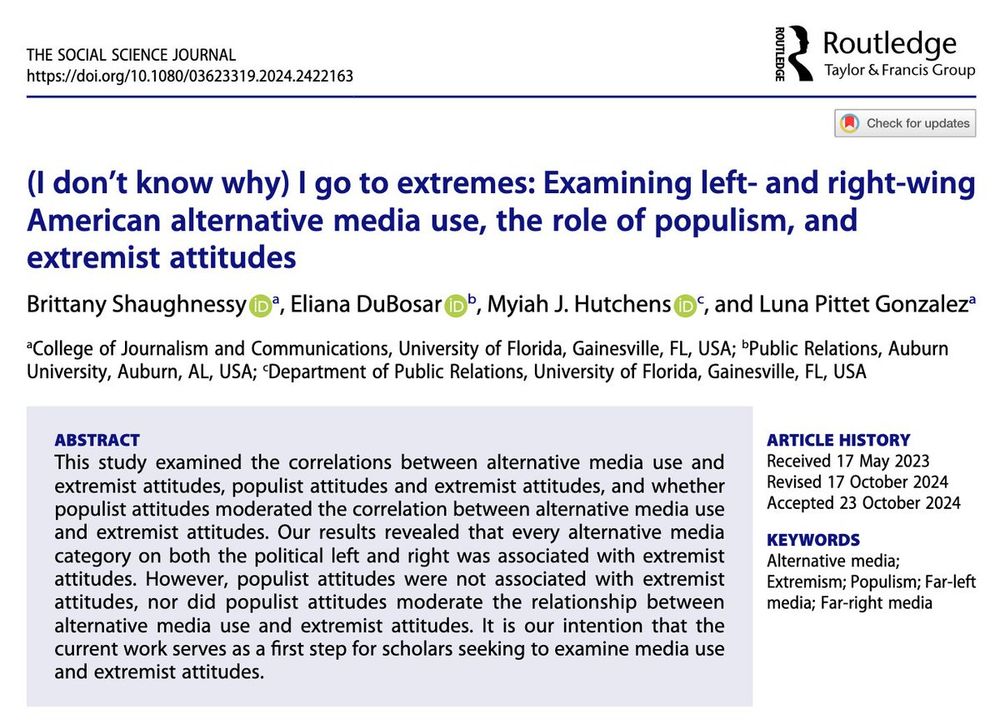 (I don’t know why) I go to extremes: Examining left- and right-wing American alternative media use, the role of populism, and extremist attitudes
