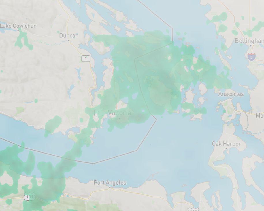 satellite image of cloud cover and rain over southern Vancouver Island. Not unusual this time of year... 