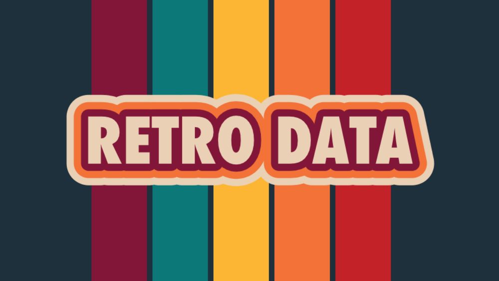 The retro data logo - 5 vertical bars with the words retro data in bubble writing.