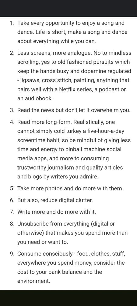 A screenshot of the linked blog featuring items 1 to 9 on my list of 25 things for 2025