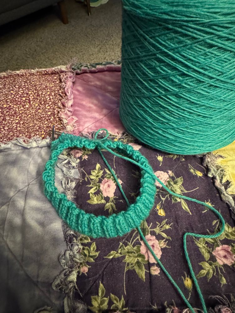 The yarn is Bright Jade dk weight from Purl Soho, the pattern I’m starting with has an unfortunate name, so we aren’t talking about that. 