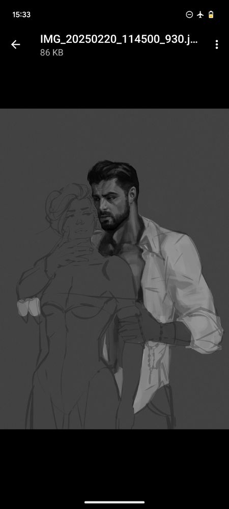 Sketch of a couple, a dark haired man behind a beautiful woman. Hades x Persephone as a modern couple 