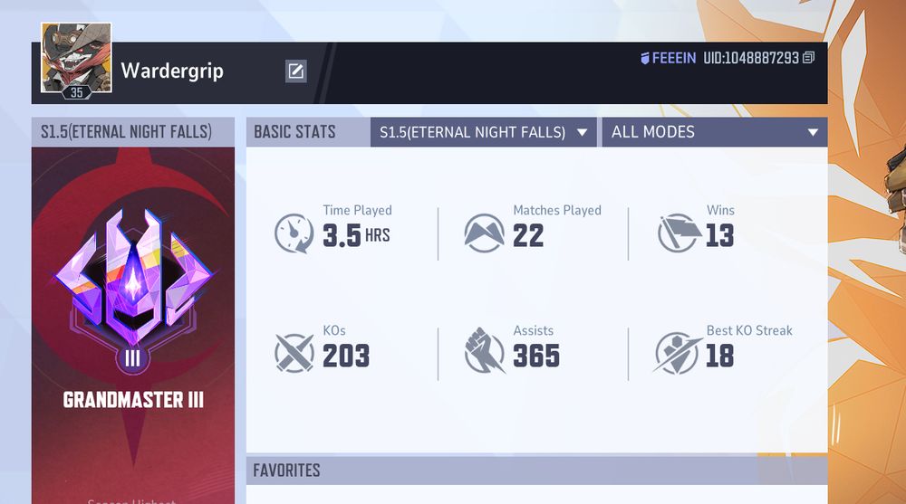 Screenshot of my Marvel Rivals profile showcasing the grandmaster rank