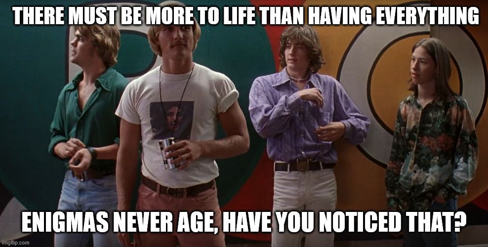 the "high school girls dont age" scene from fast times at ridgemont high overlayed with text from trumps 50th bday letter to epstein, as reported by the wsj