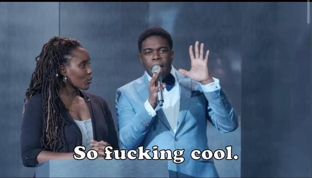 Sam Richardson as a game show host in ITYSL saying "So fucking cool."