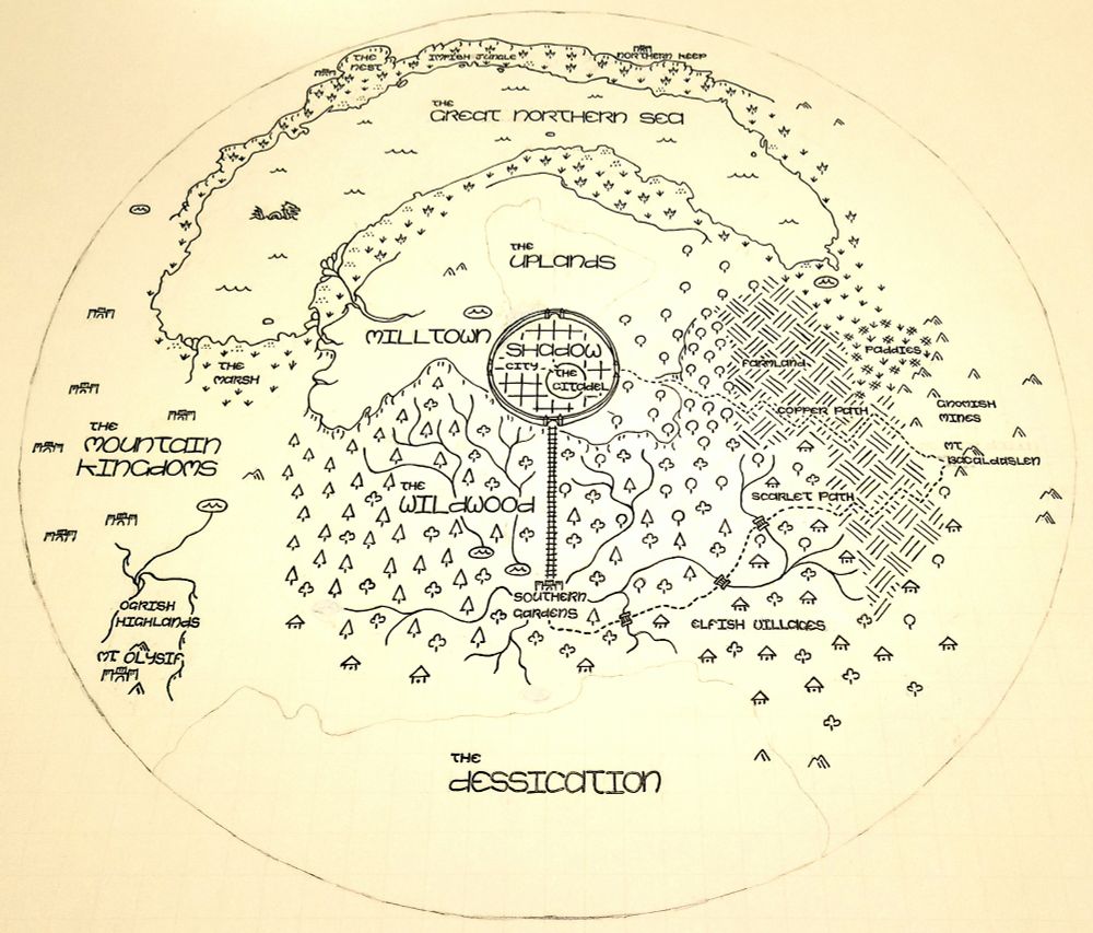 A partially inked map of Ozghard, from The Lasting Lands by Cliff Jones Jr.