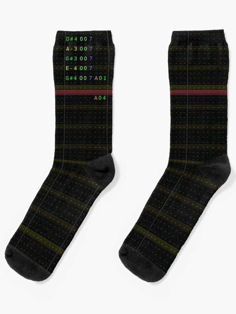 A pair of socks with a FamiTracker pattern on them.