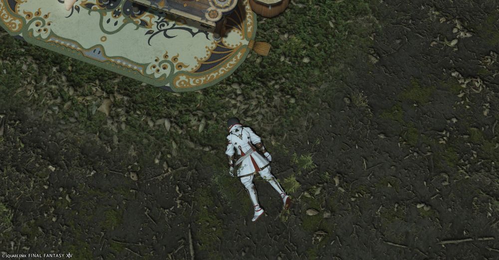 ff14 screenshot, above view of asahi sas brutus laying facedown dead in the dirt
