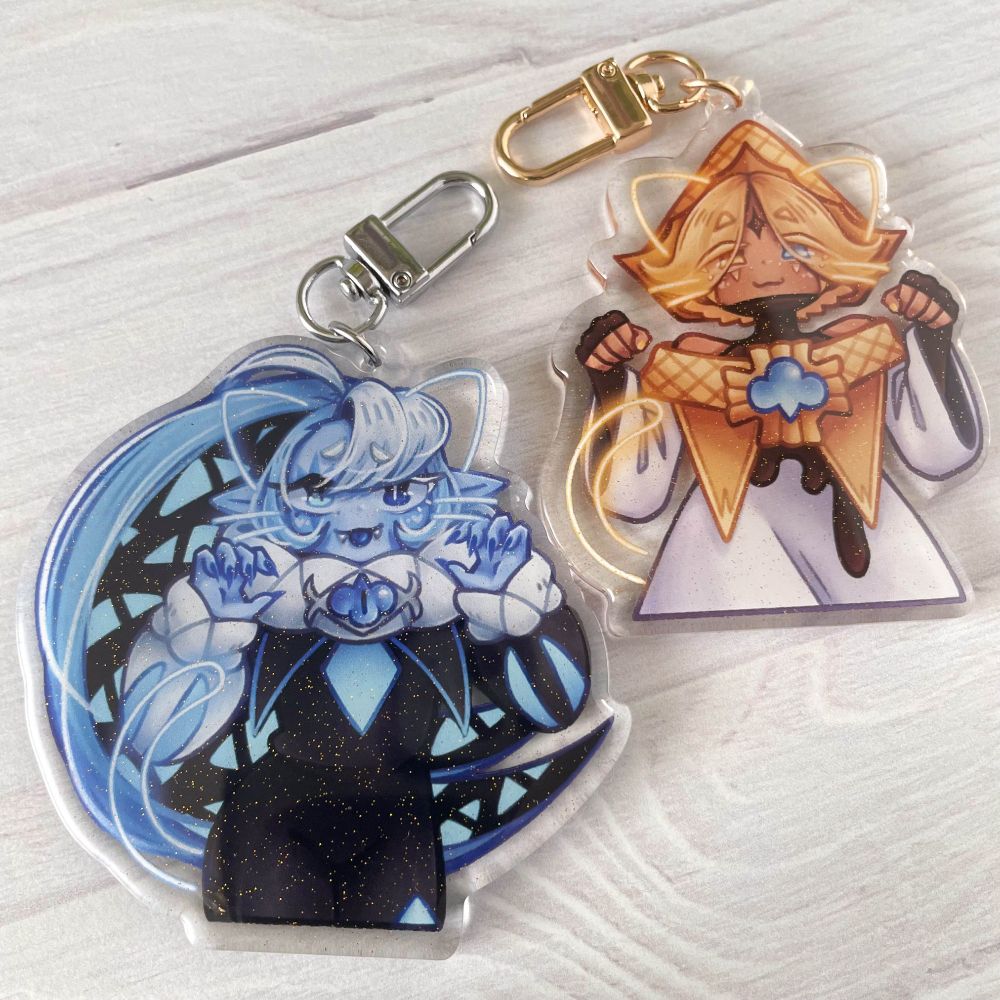 3" Glitter Acrylic Charms of Shadow Milk Cookie and Pure Vanilla Cookie from Cookie Run Kingdom