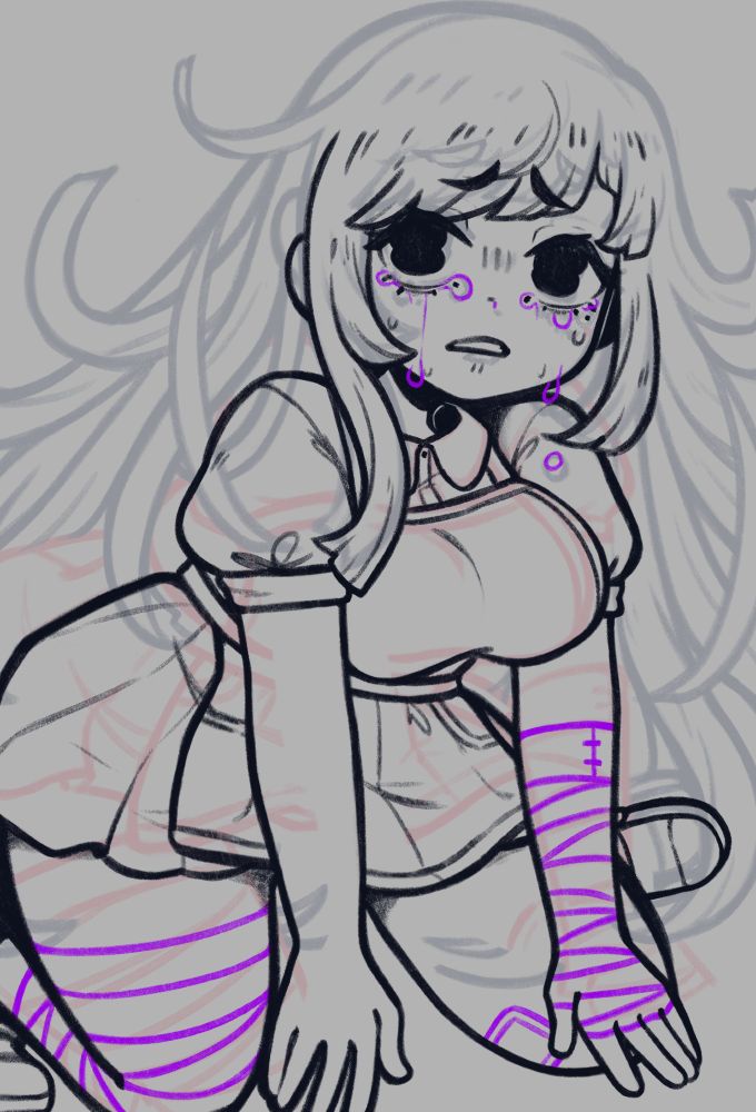 wip of Mikan Tsumiki from Danganronpa 2 crying (Current wip! Her hair is so hard to draw...)