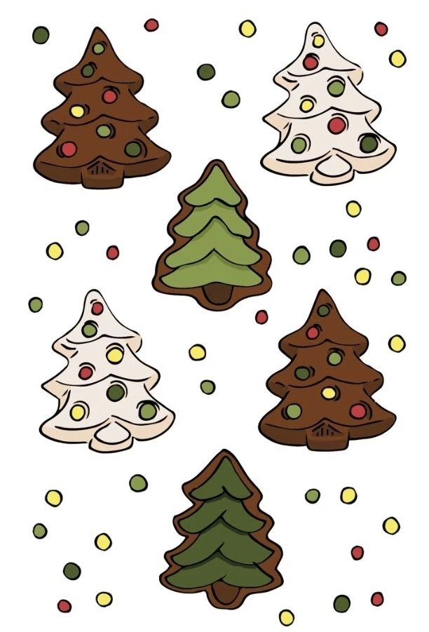 Kerstkaart met illustratie van chocolade boompjes