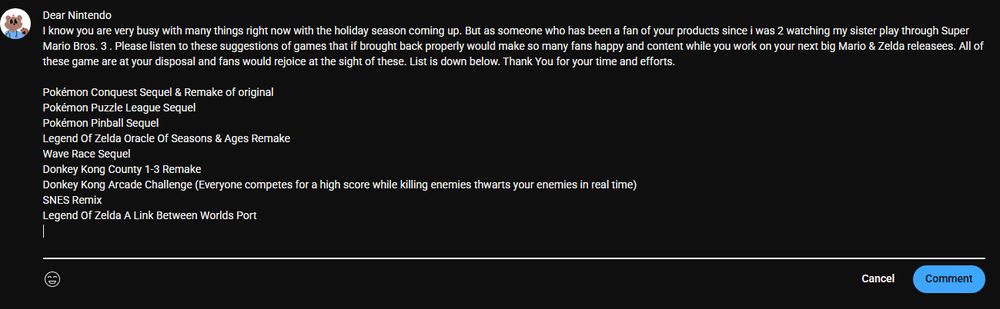 My comment & list of games that fans would be very excited to see.