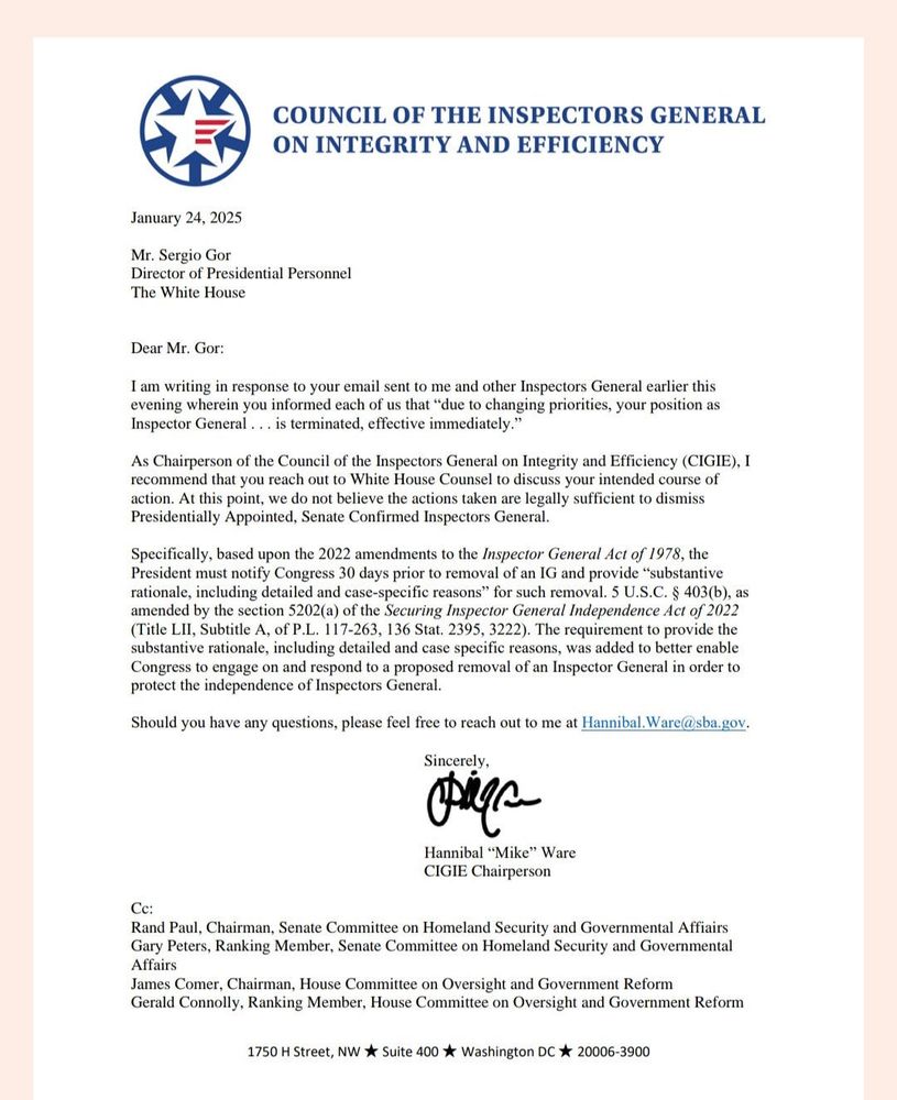 Inspector General response to email order