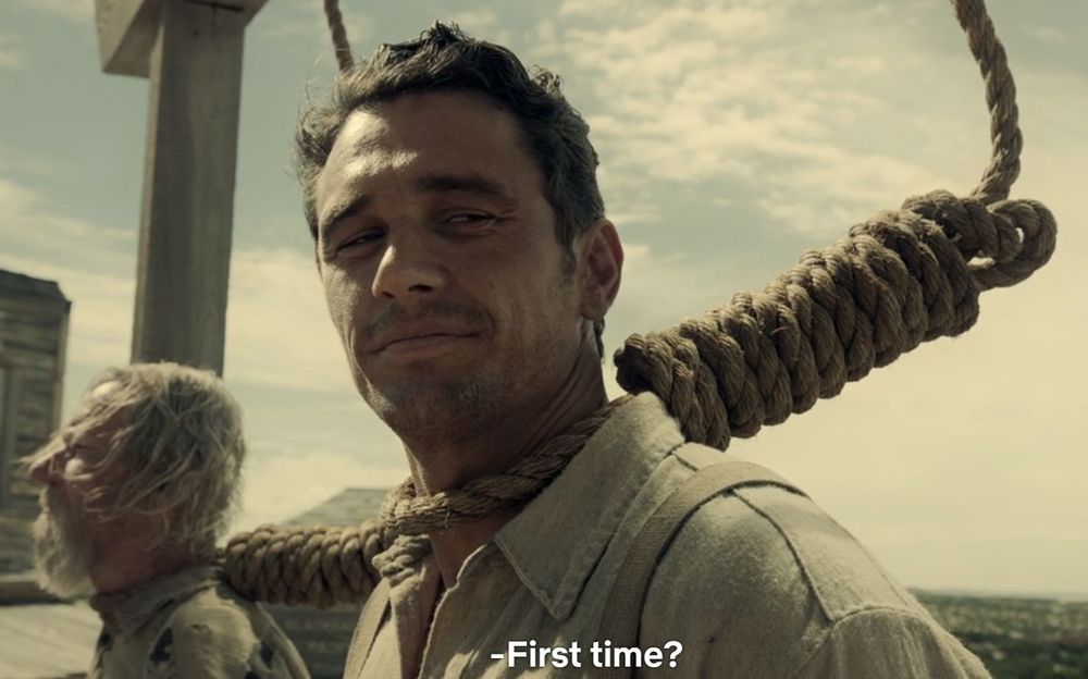 A person about to be hanged, saying "first time?".