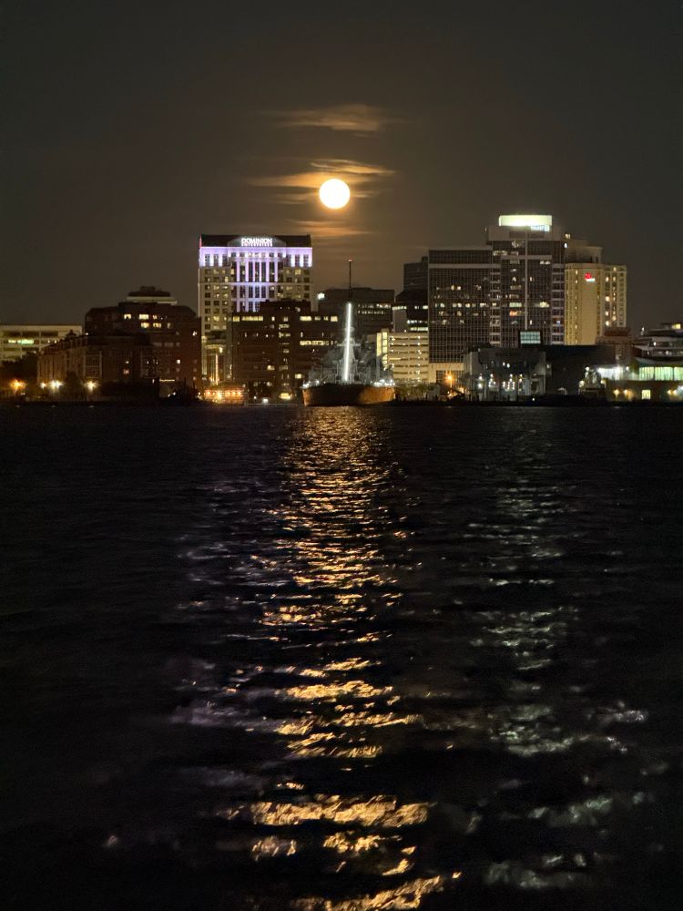Moonrise over downtown Norfolk. 