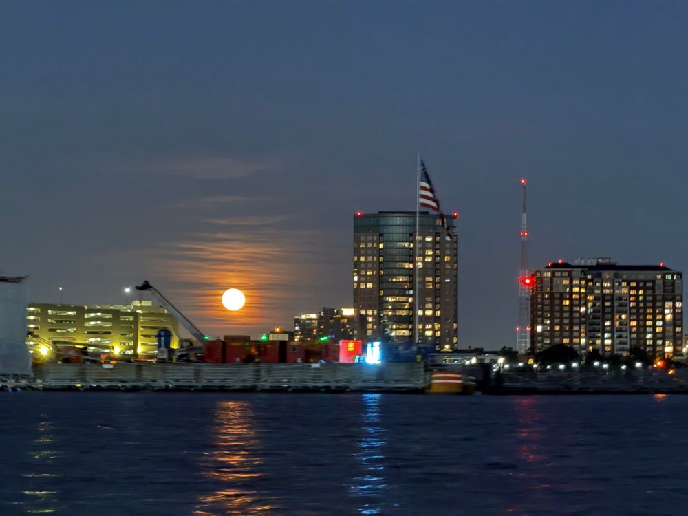 Moonrise over downtown Norfolk. 