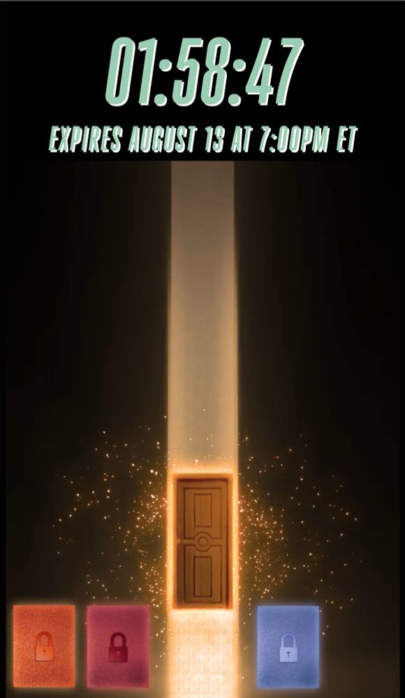 A screenshot of Taylor Swift’s website showing three locks and a door. There’s also a countdown that ends at 7pm ET