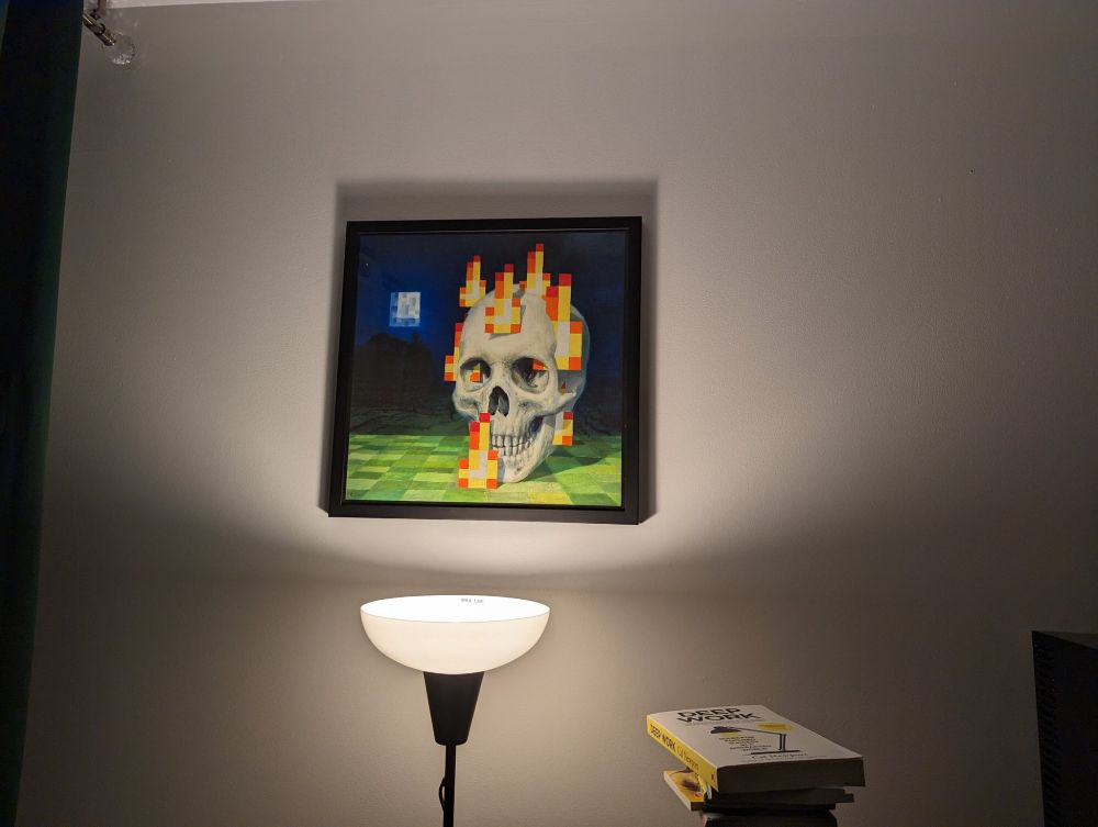 The skull minecraft painting with some light coming from under it