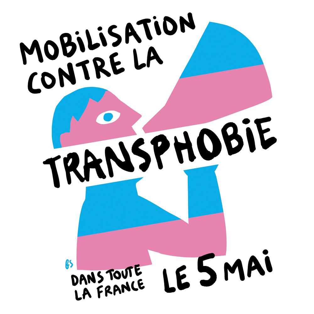 Affiche : Mobilisation contre la transphobie dans toute la France le 5 mai